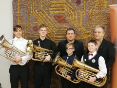 16.01.2019. Pūšamo instrumentu valsts konkursa II kārta Cēsīs - Andrejs Pirogs Everts Smudzis, Jāzeps Mālnieks, Ernests Jonāns un pedagogi Arturs Kloppe un Uldis Deigelis