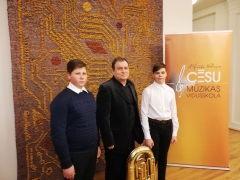 16.01.2019. Pūšamo instrumentu valsts konkursa II kārta Cēsīs - Aleksis Plotka, Viesturs Šēnbergs un pedagogs Arturs Kloppe